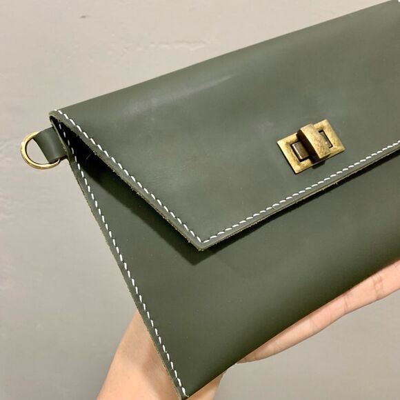 Hand Stitched Genuine Cowhide Leather Clutch/Wristlet/Crossbody & 2 Straps - Picture 11 of 13